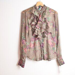 NWT Ralph Lauren Button Up Blouse Floral Earth Tones Size 2